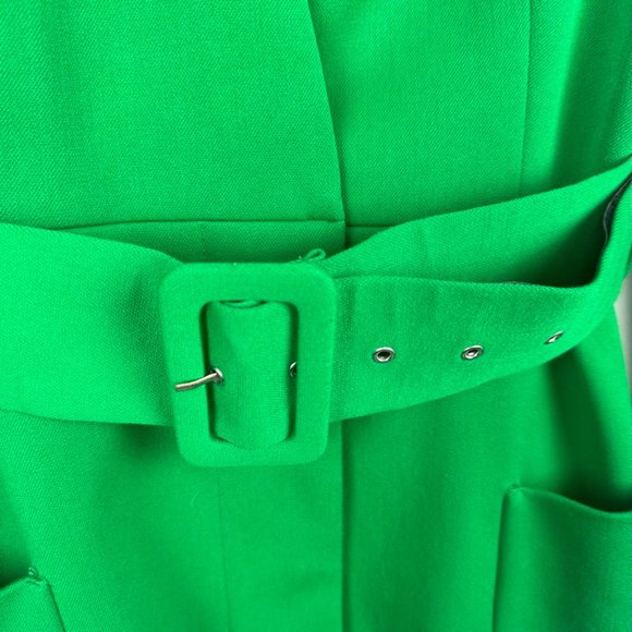 Zara Womens Lined Frock Blazer Coat Size XS Wide Belt Green Pockets Lined V-Neck - Picture 3 of 9